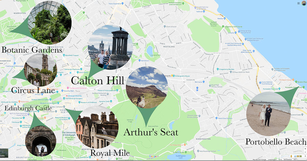 map of most romantic places in Edinburgh to propose