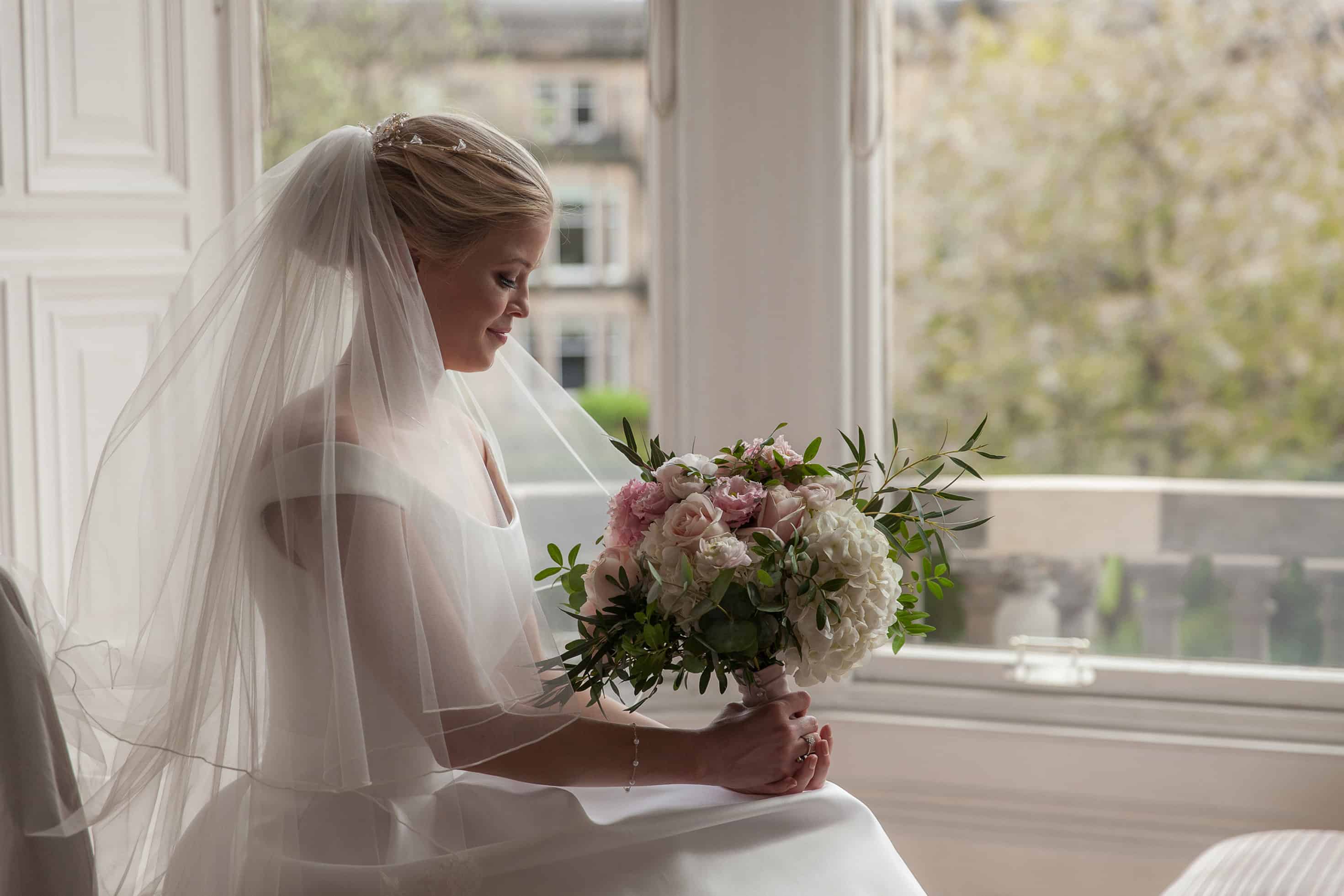 Edinburgh bride with flowers
