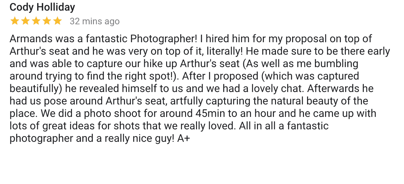 Arthur's Seat Proposal review for A-Fotografy